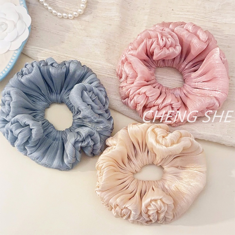 Women's Sweet Spring Summer Tulle Flower Hair Rubber Band Grey