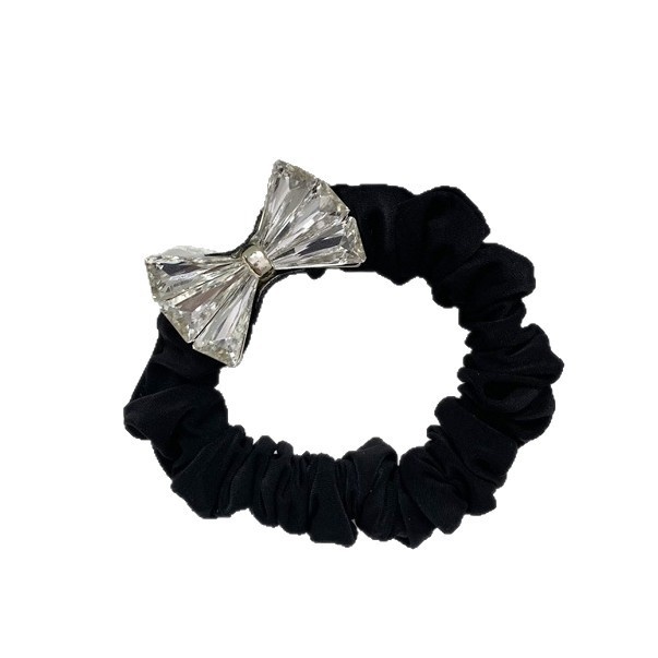 Women's Rhinestone Bowknot Fabric Scrunchie Hair Tie Black White Grey