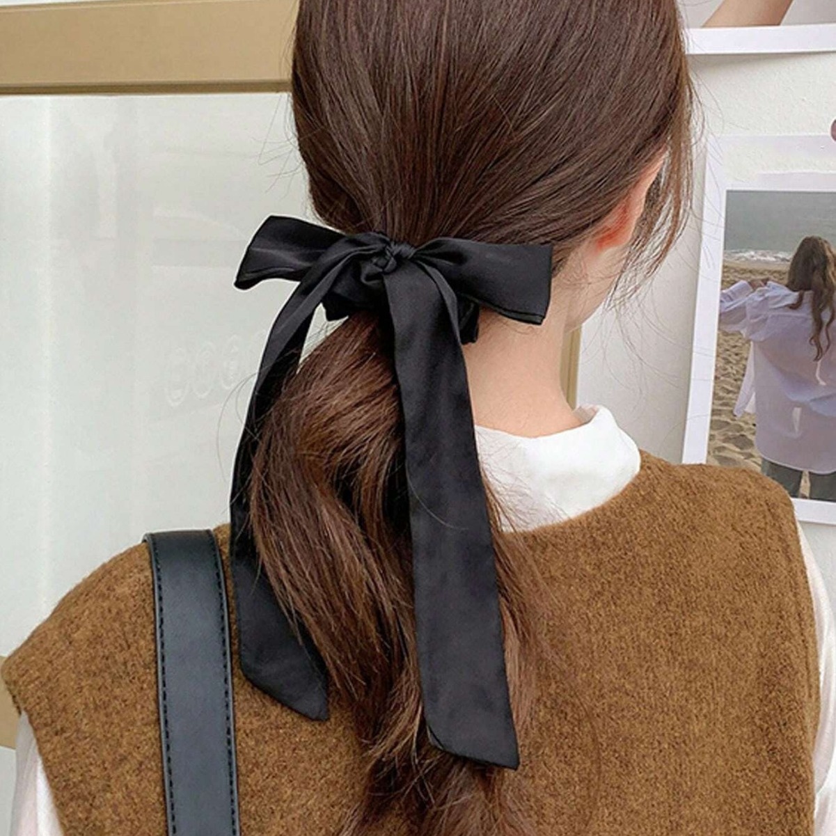 Women Girls French Polka Dot Bow Hair Scarf Fabric Ponytail Holder Tie