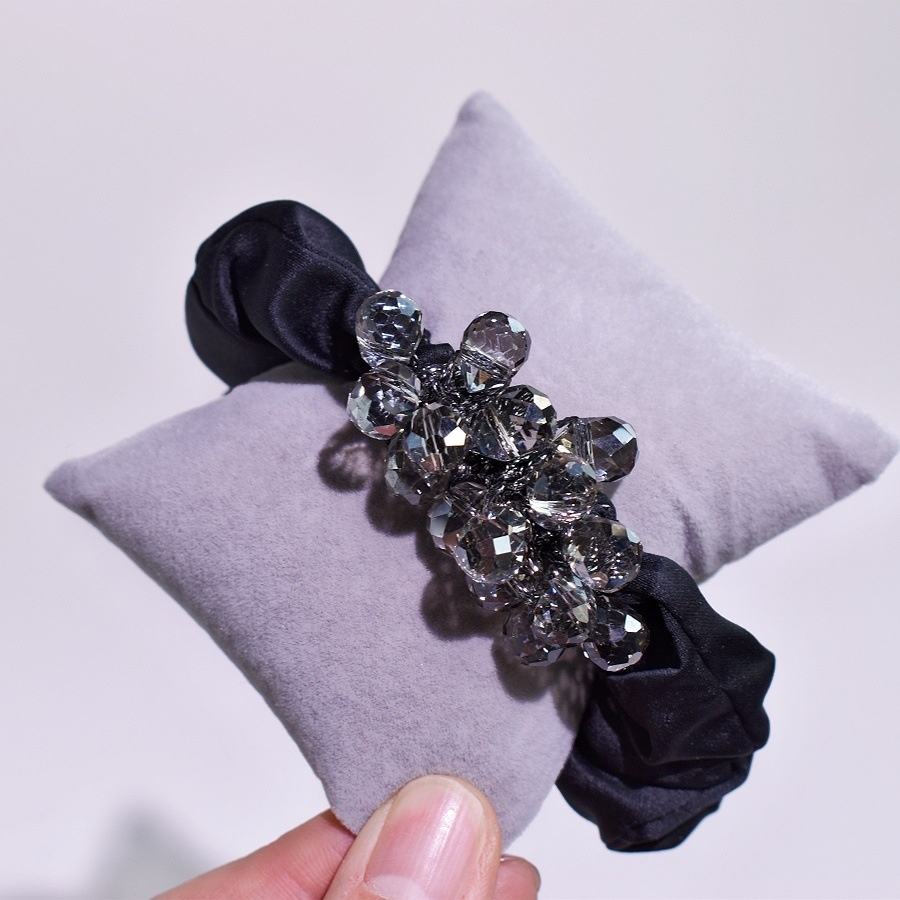 Women's Handmade Crystal Satin Hair Tie High Elasticity Glam Hair Accessory
