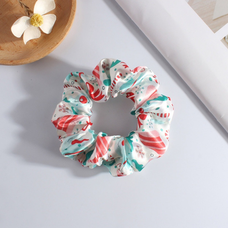 Unisex Holiday Cloth Hair Tie Scrunchie Christmas Snowman Pattern