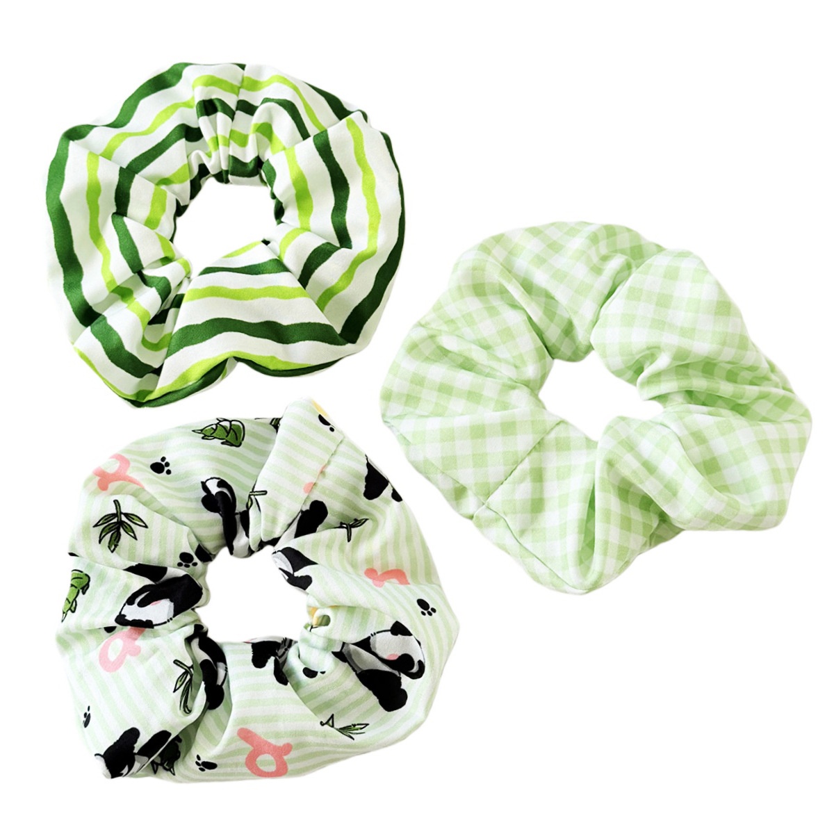 Women's Winter Cloth Hair Tie Cute Green Plaid Panda Pattern