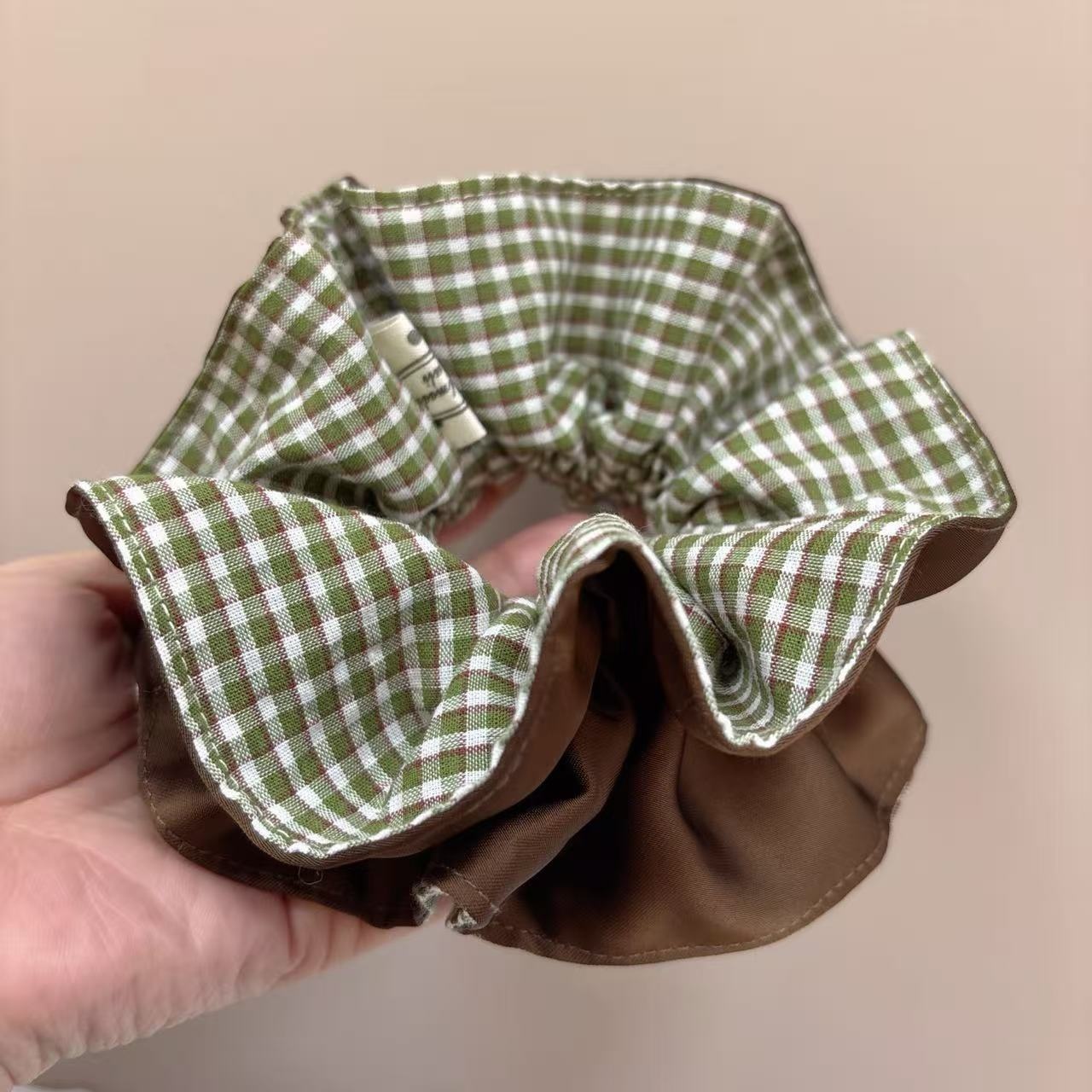 Women's Simple Cloth Hair Tie For Spring Summer Green Plaid Color Block