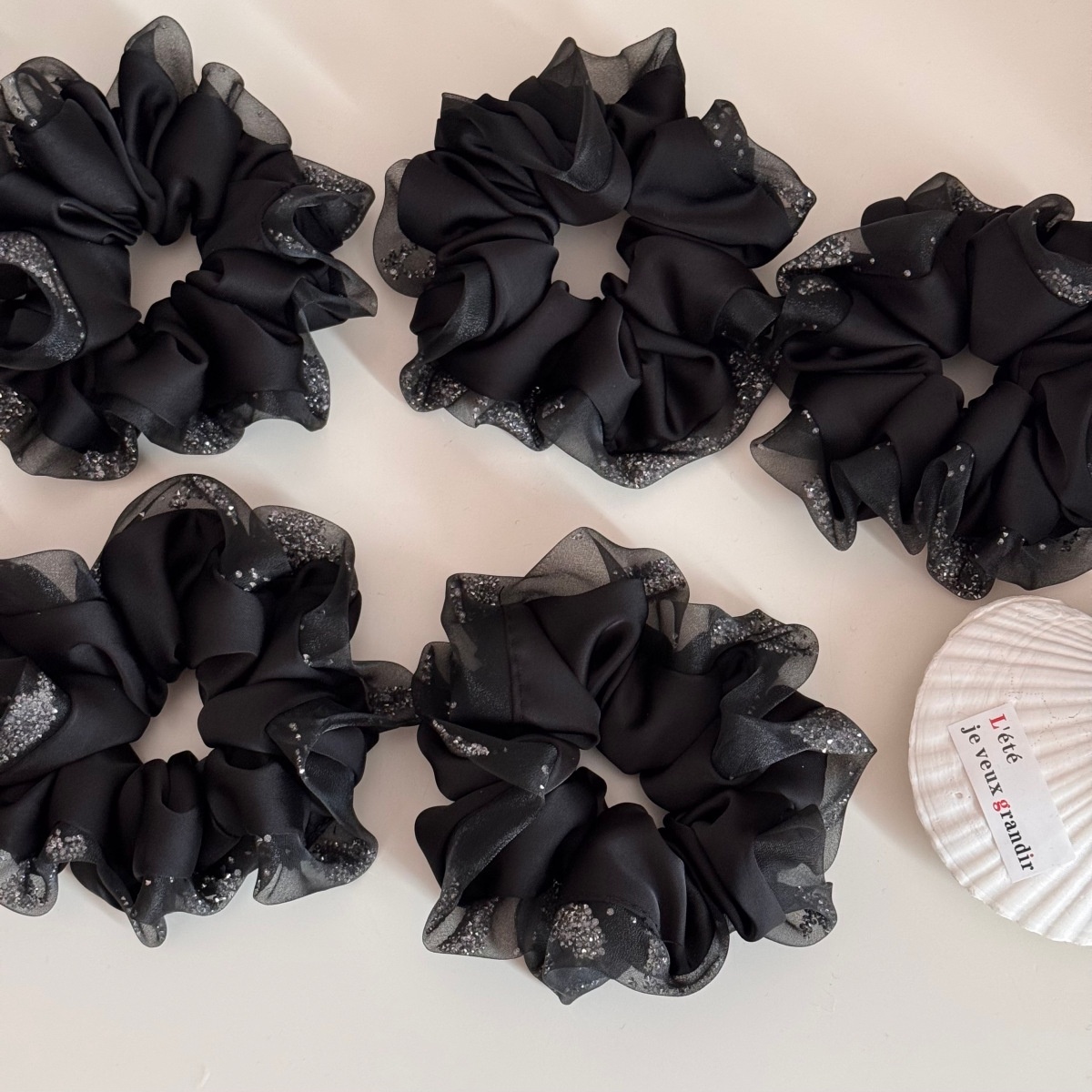 Women's Elegant Rhinestone Inlay Satin Gauze Party Hair Tie Black