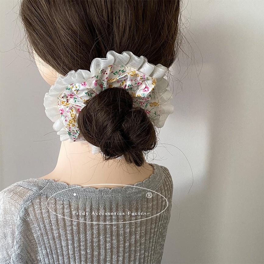 Women's Soft Cloth Lace Hair Tie with Sweet Strawberry Floral Pattern