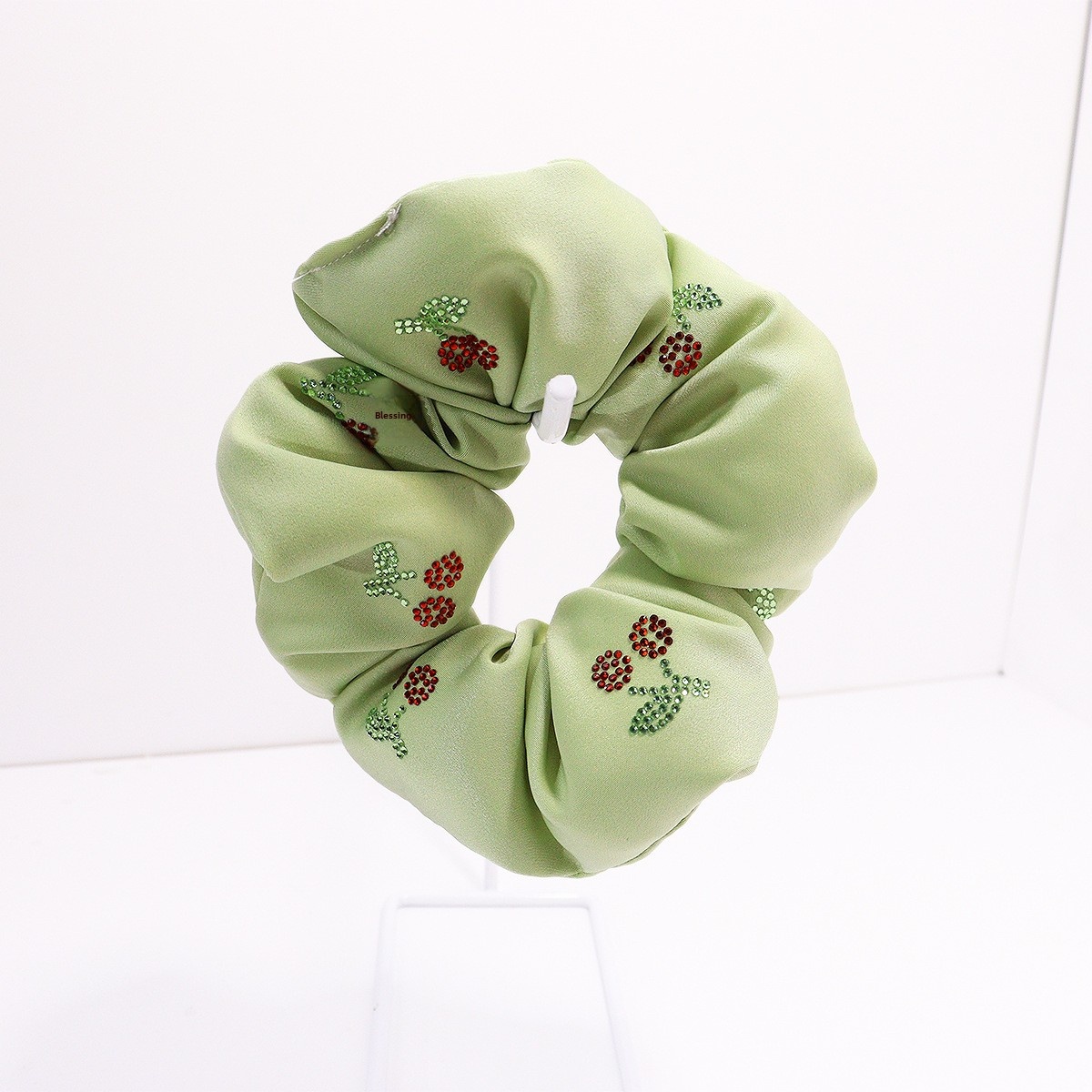 Girls School Uniform Ponytail Hair Tie Cloth Rhinestone Cherry Grid