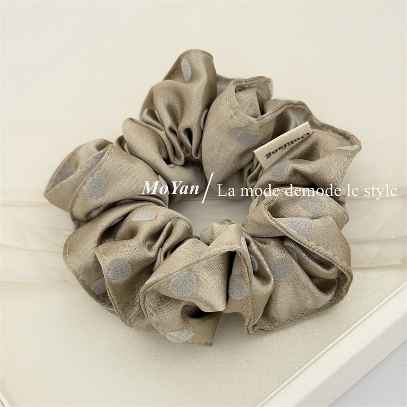 Women's Spring Soft Cloth Hair Tie Rubber Band Black Polka Dots