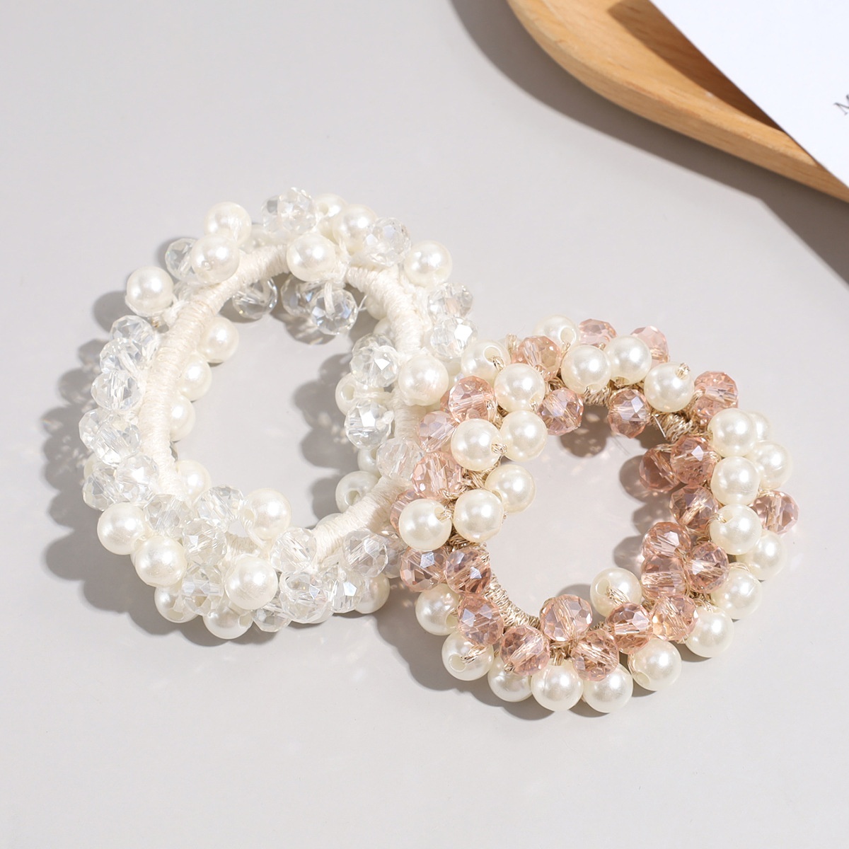 Women's Crystal Pearl Elastic Bun Hairband Brown White Pink Green