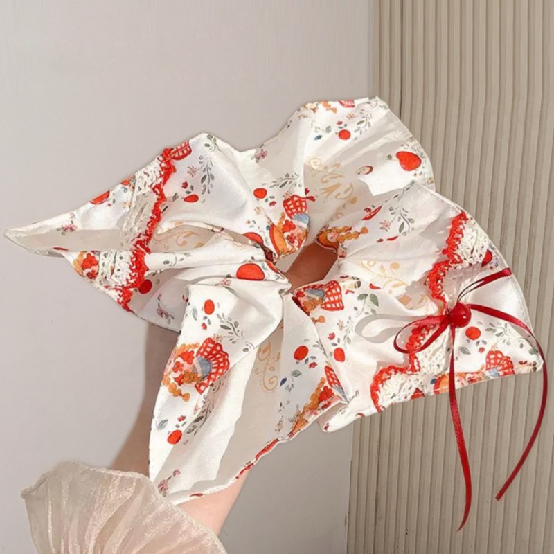 Women's Elegant Large Cloth Scrunchie Banquet Hair Tie Ditsy Floral