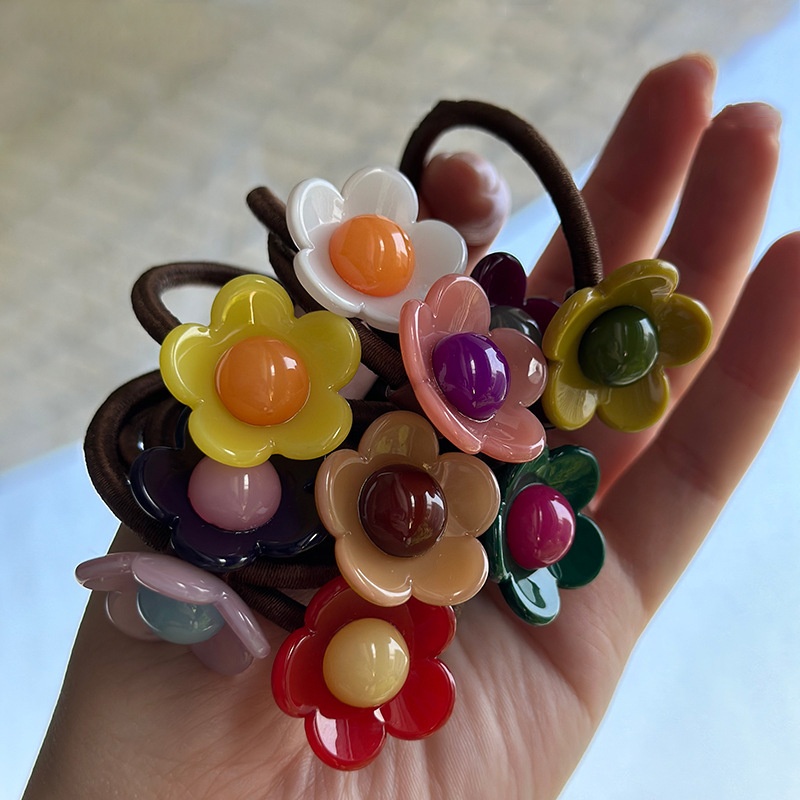 Women's Acetate Elastic Ponytail Holder Hairband Floral Pattern