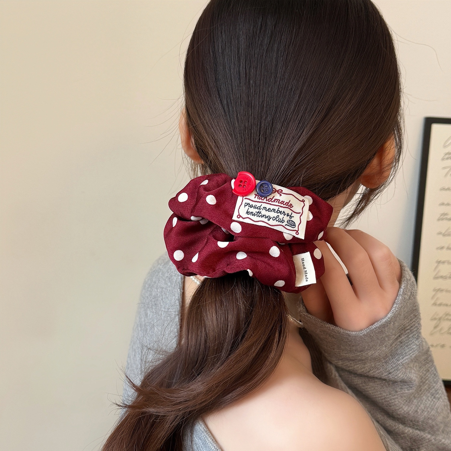 Women's Versatile Fabric Low Ponytail Elastic Hair Ties Red Polka Dot