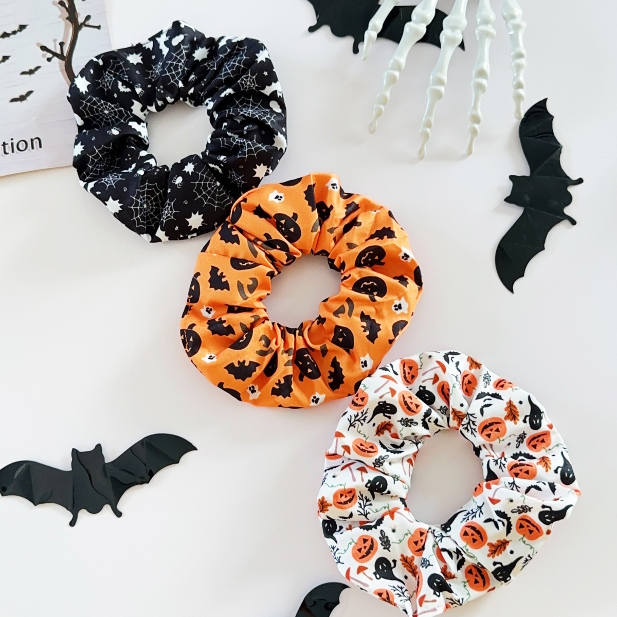 Women's Elastic Cloth Hair Ties Dark Halloween Pumpkin Skull Print