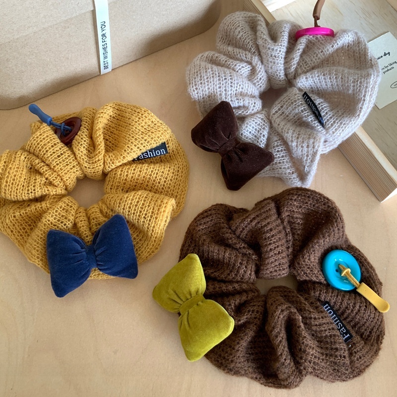 Women's Winter Velvet Bow Tassel Elastic Hair Tie Color Block