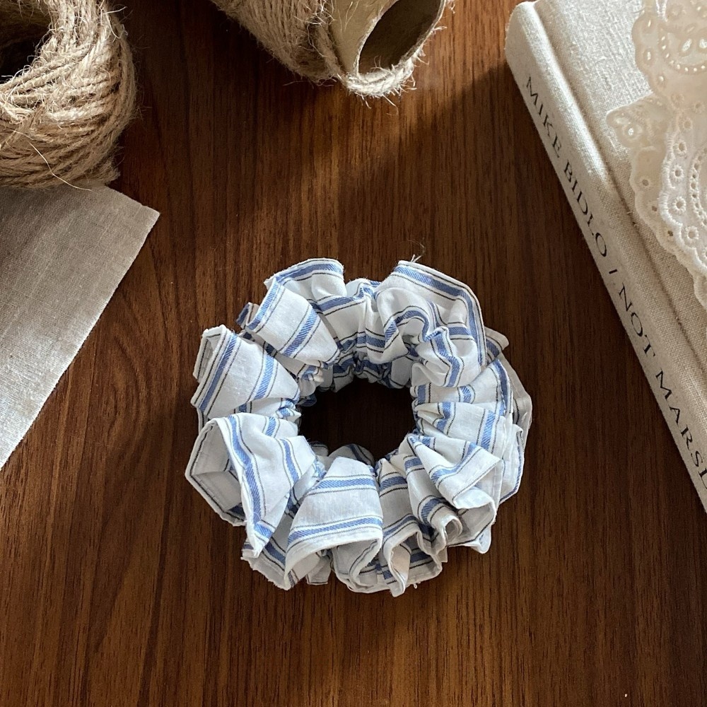 Women's Spring Summer Cloth Hair Rubber Band Scrunchie Blue Plaid