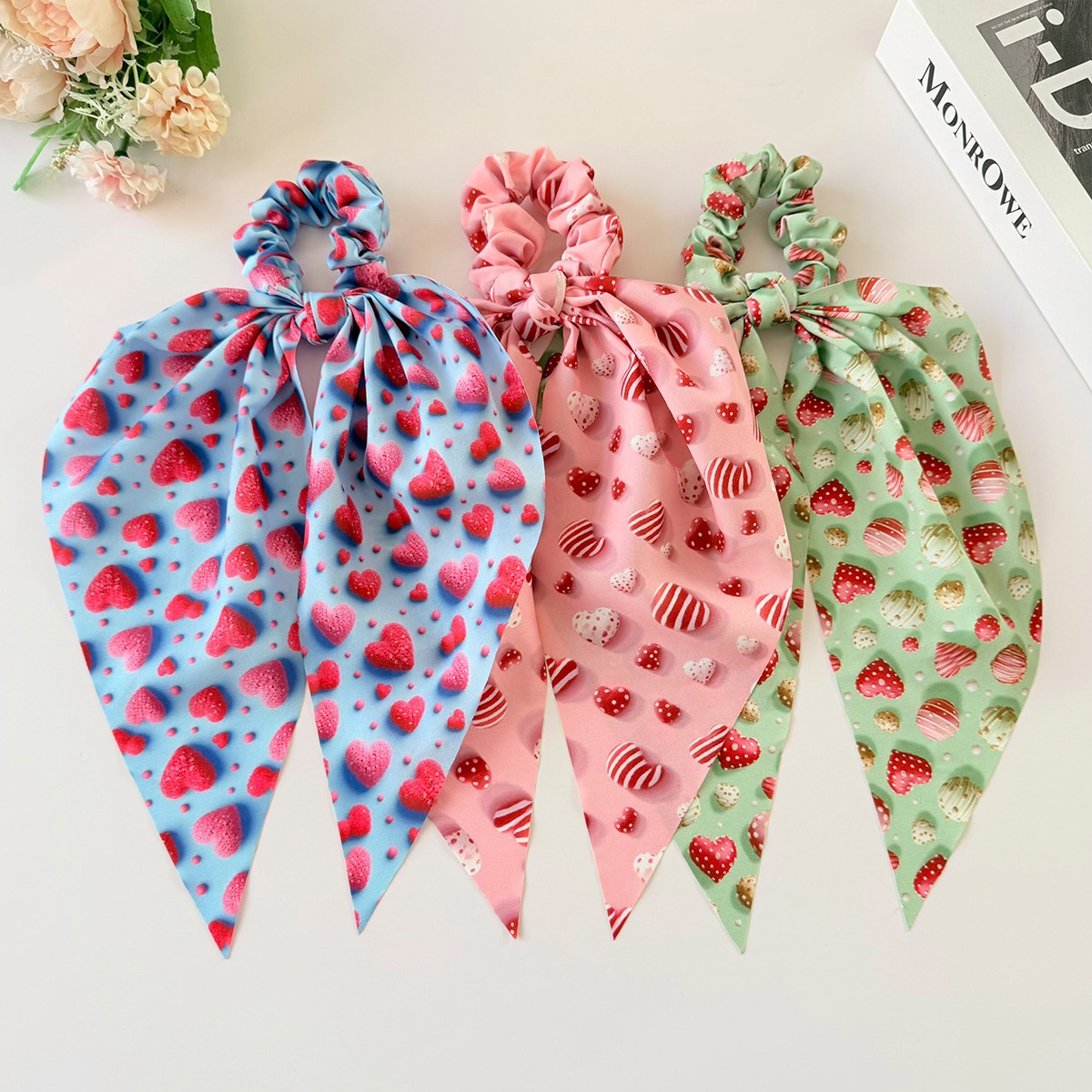 Women's Valentine Candy Heart Print Large Elastic French Bow Headband