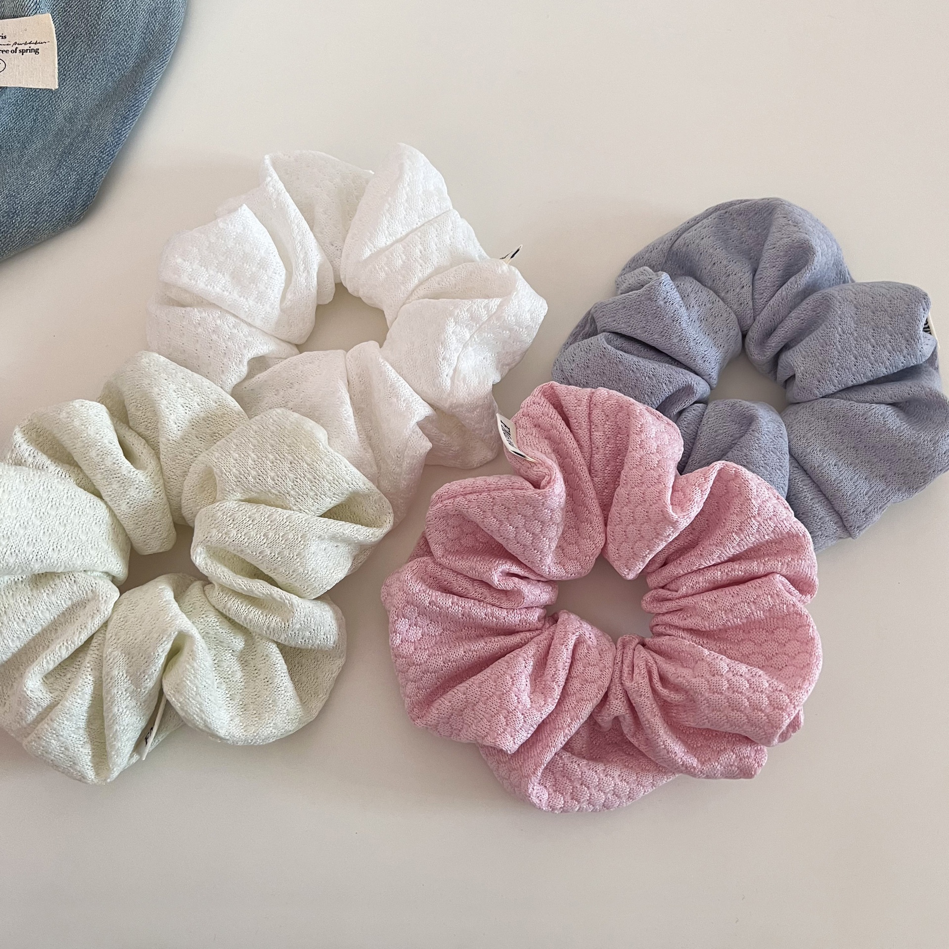 Women's Versatile Bubble Knitted Cloth Elastic Hair Ties Solid Cream Colors