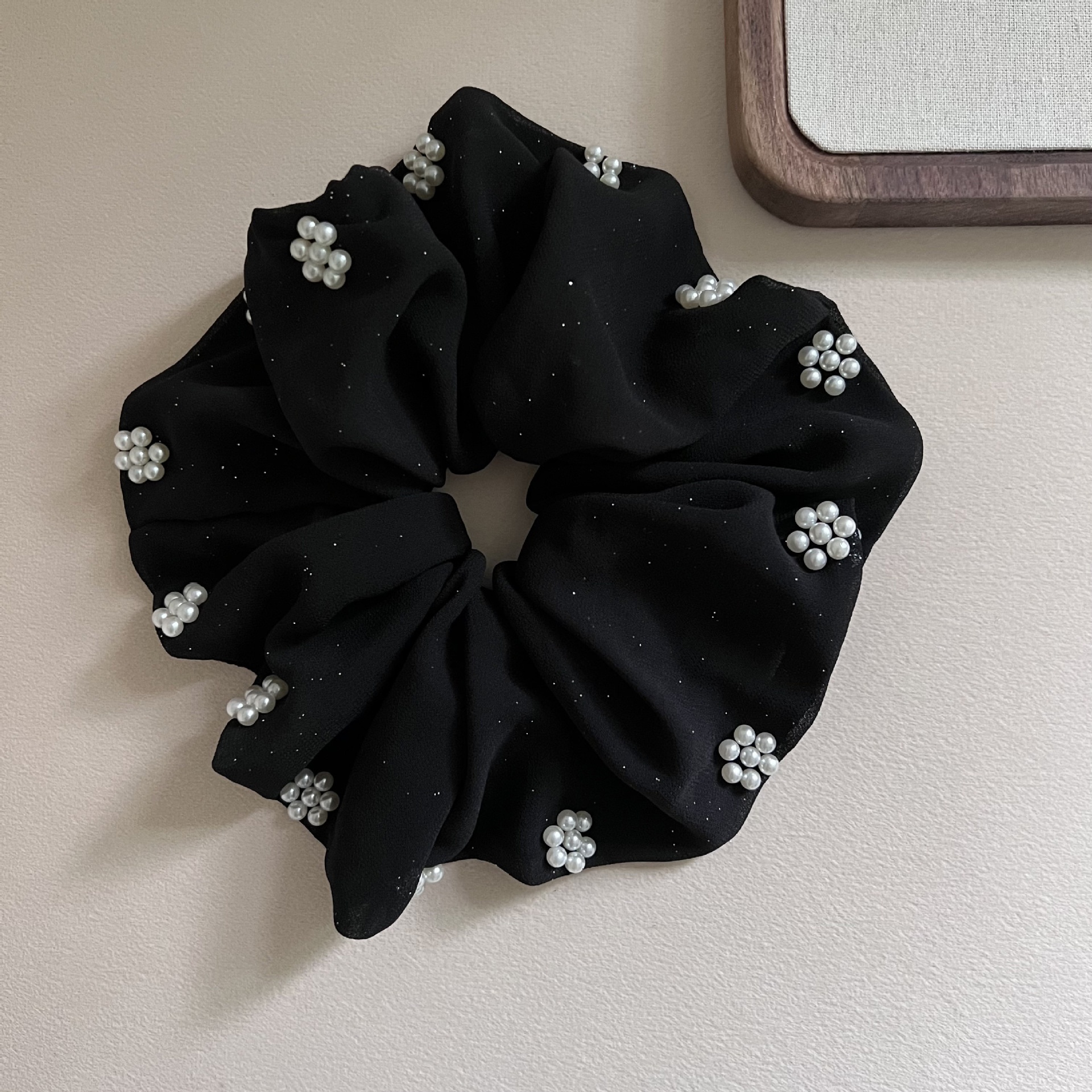 Women's Shiny Pearl Mesh Party Hairband Hair Tie Black Rose Floral