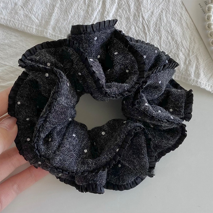 Women's Autumn Winter Knit Hair Tie Accessories Grey Polka Dots