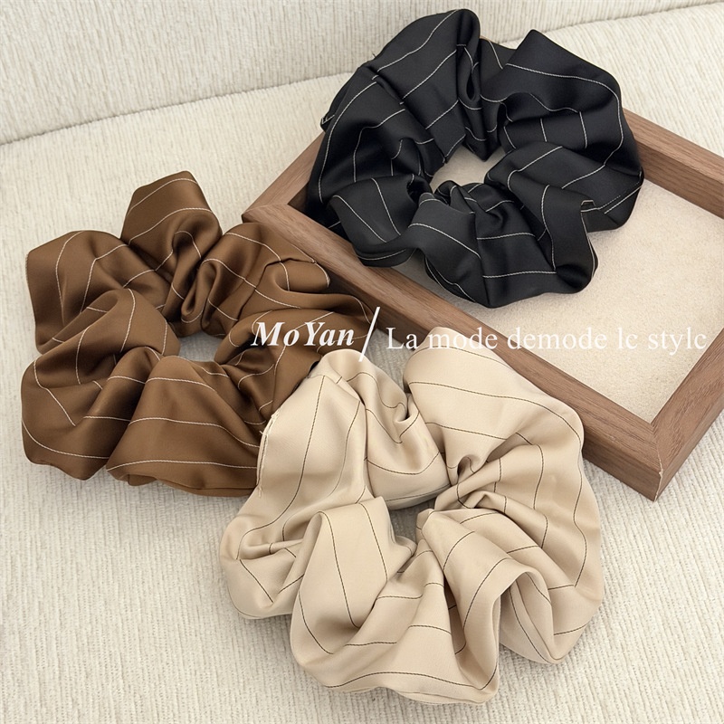 Women's Vintage Cloth Scrunchie Hair Tie Striped Apricot Coffee Black