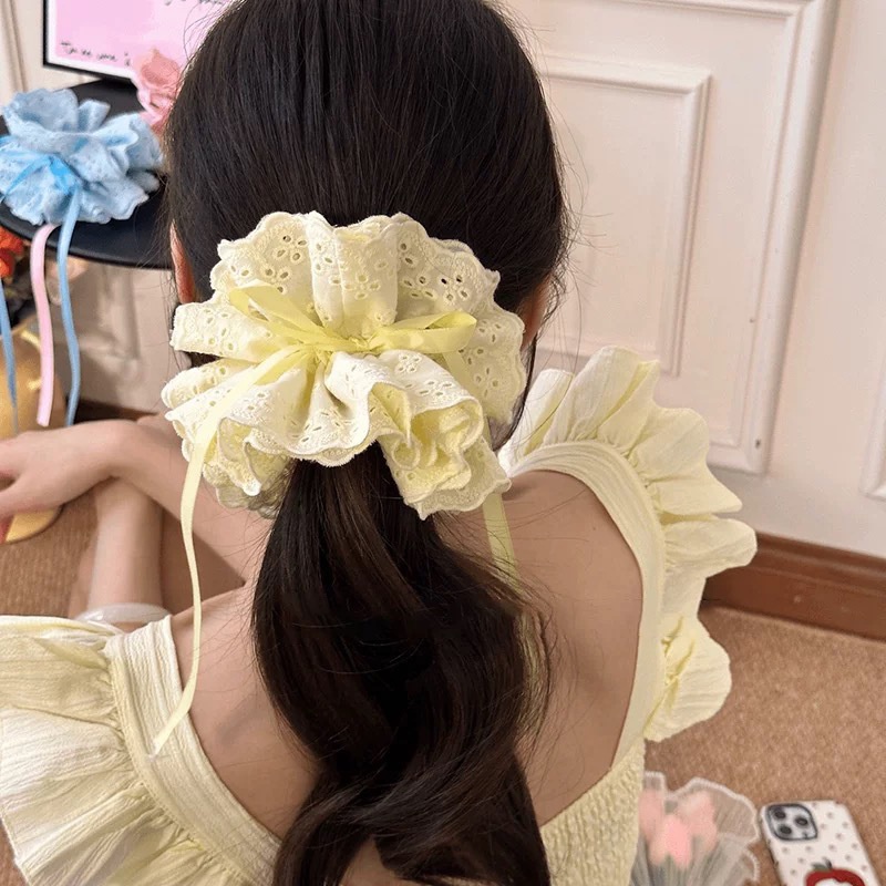 Women's Elegant Banquet Oversized Lace Elastic Hair Tie White Floral