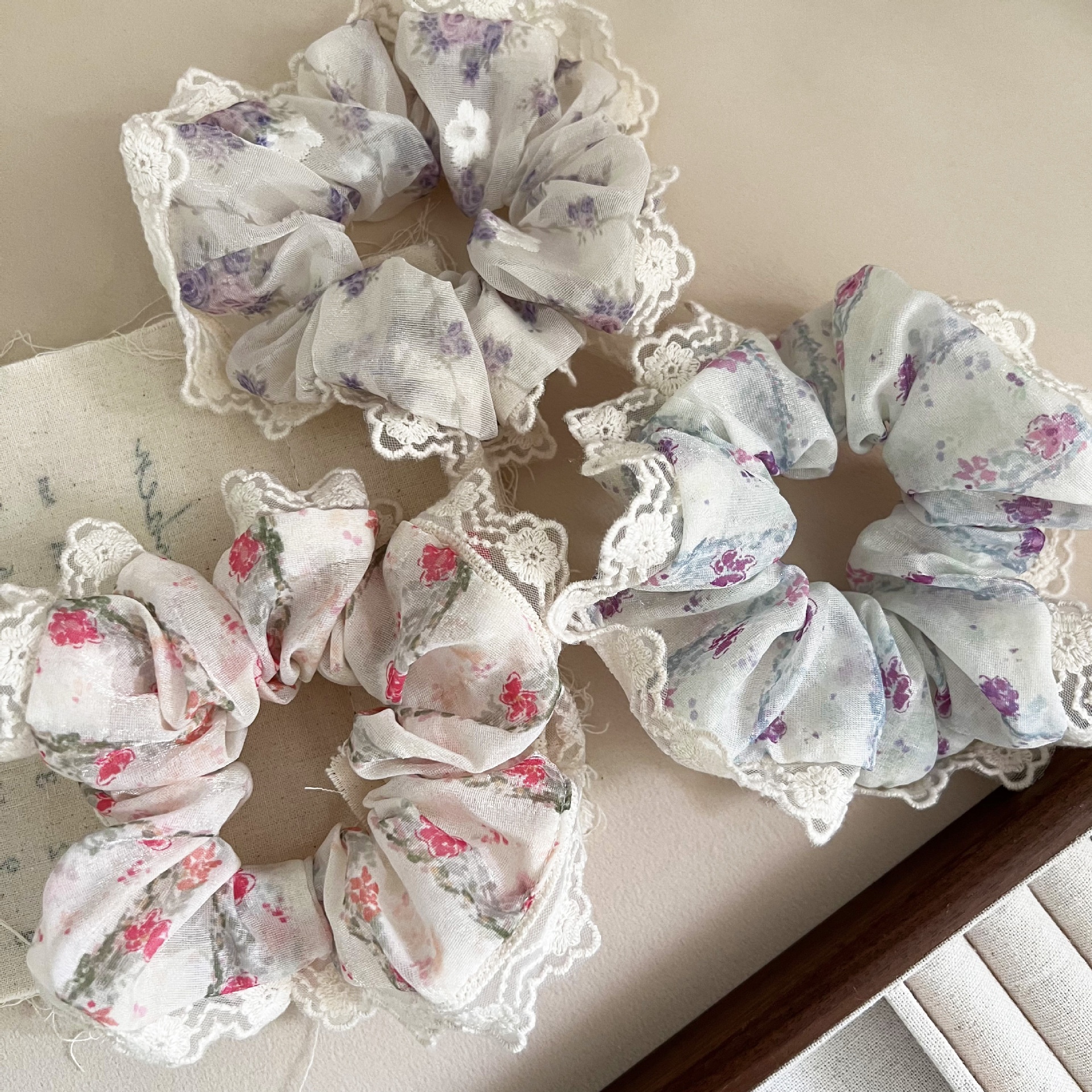 Women's French Lace Floral Elastic Headband for Ponytails and Buns