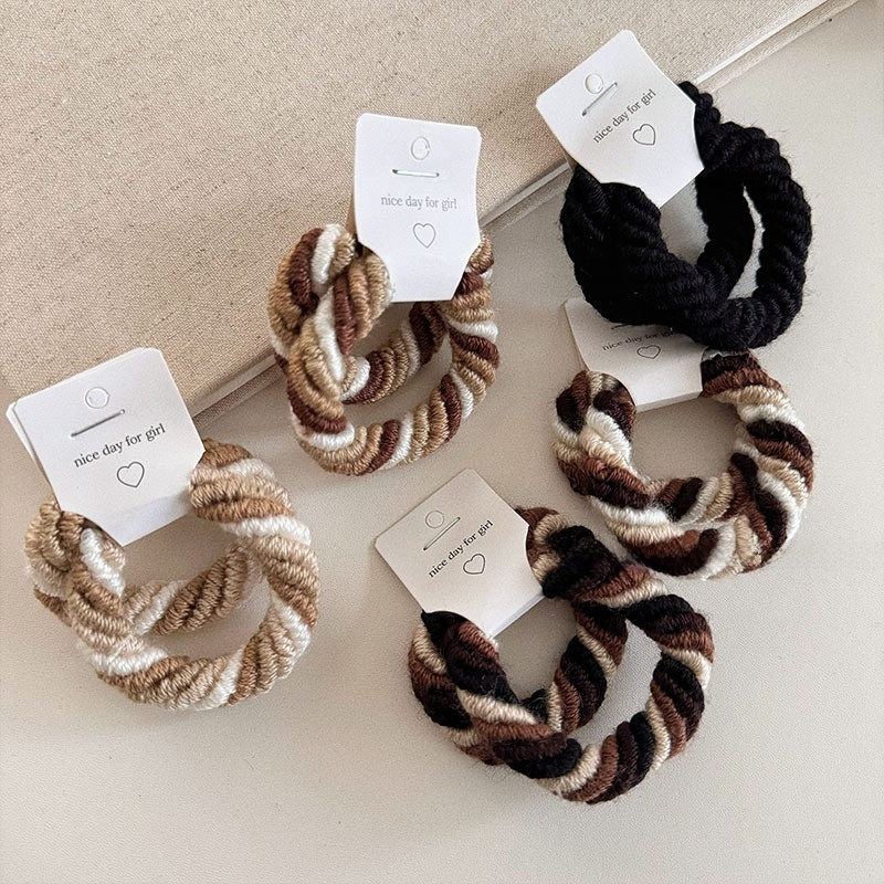 Women's Autumn Winter Thickened Yarn Wrapped Hair Tie Coffee Milk Color Block
