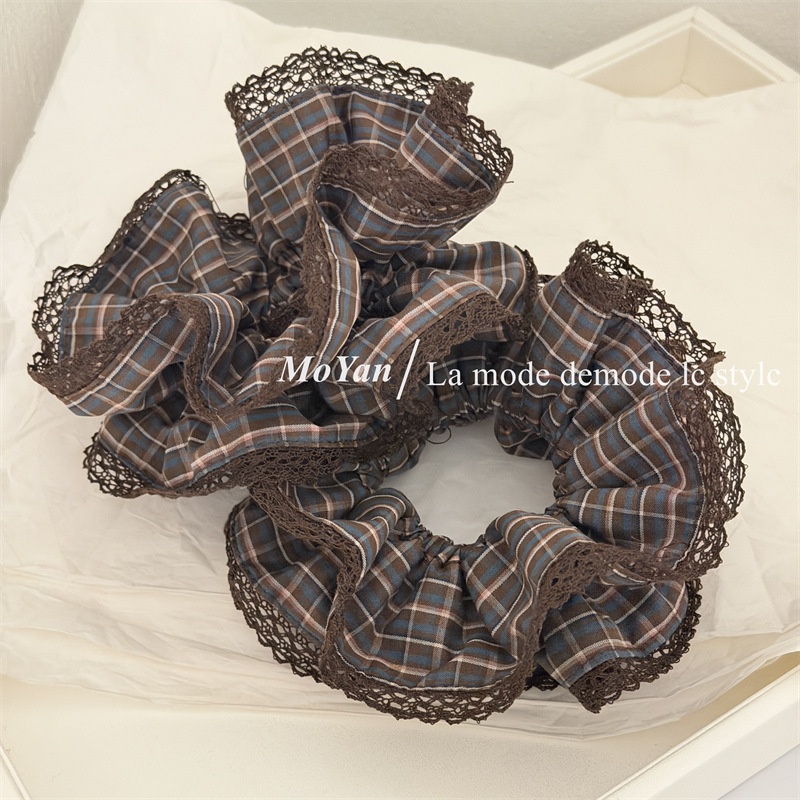 Women's Stylish Cloth Hair Scrunchies Retro Plaid Checkered Lace