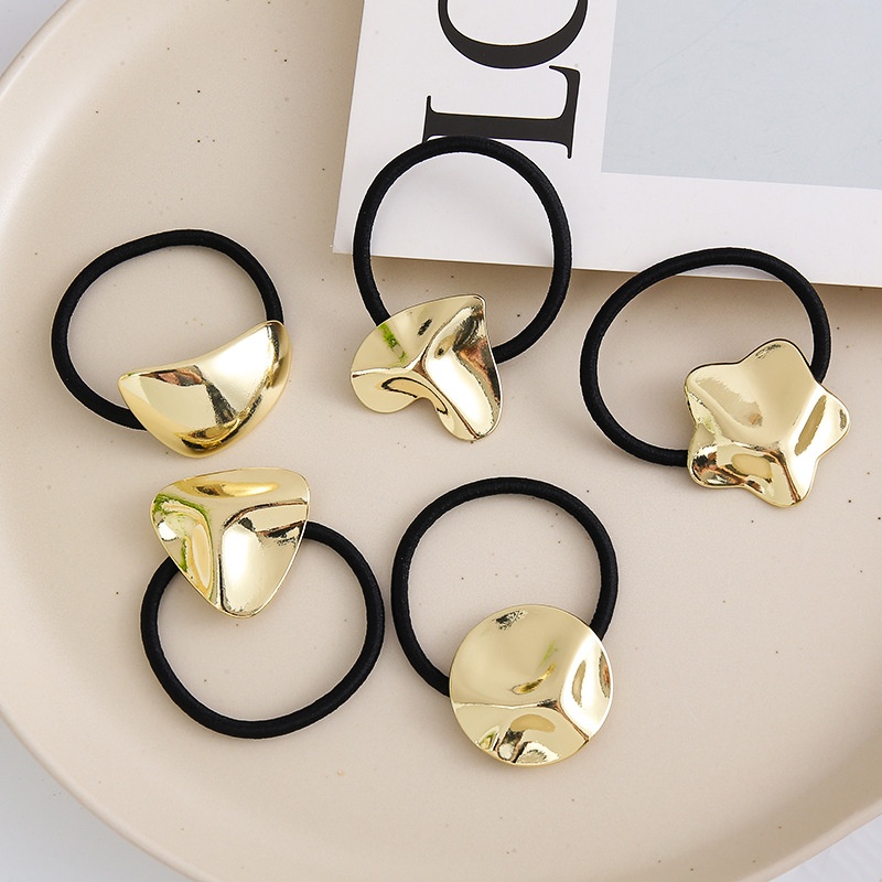 Women Metal Hair Ties Cold Tone Retro Geometric Star Heart