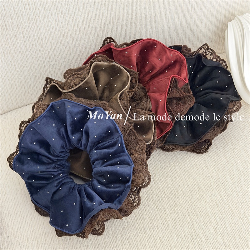 Women's Vintage Double-Sided Fabric Hair Tie For Buns Large Polka Dots