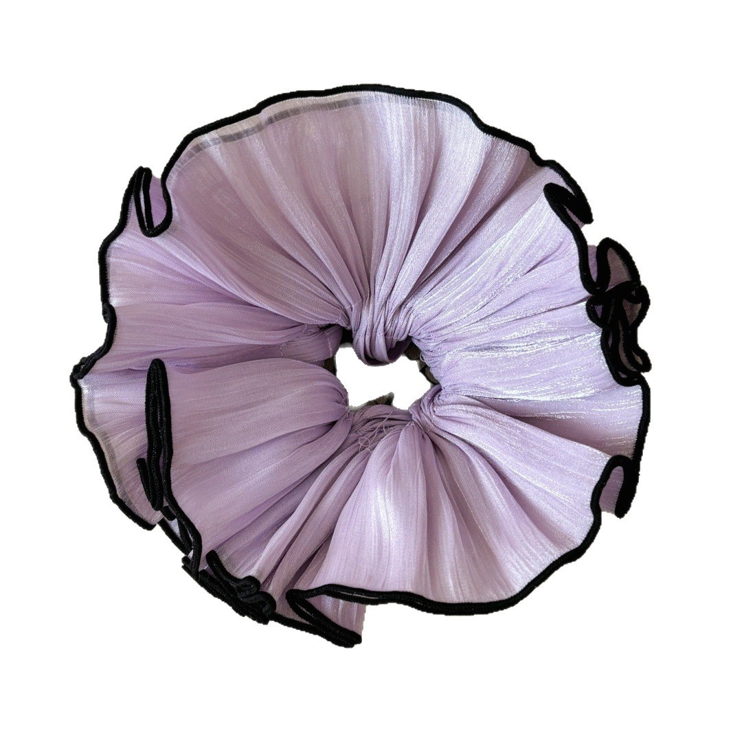 Women Soft Cloth Hair Tie Stylish Ponytail Holder Light Purple Beige