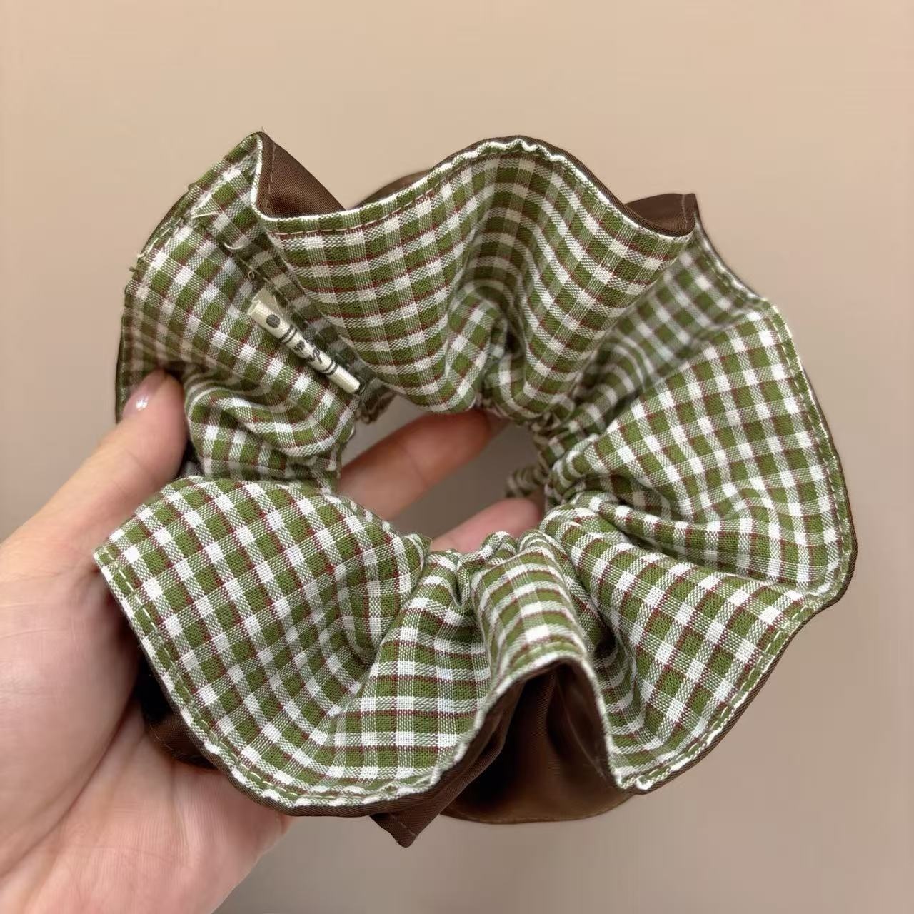 Women's Simple Cloth Hair Tie For Spring Summer Green Plaid Color Block
