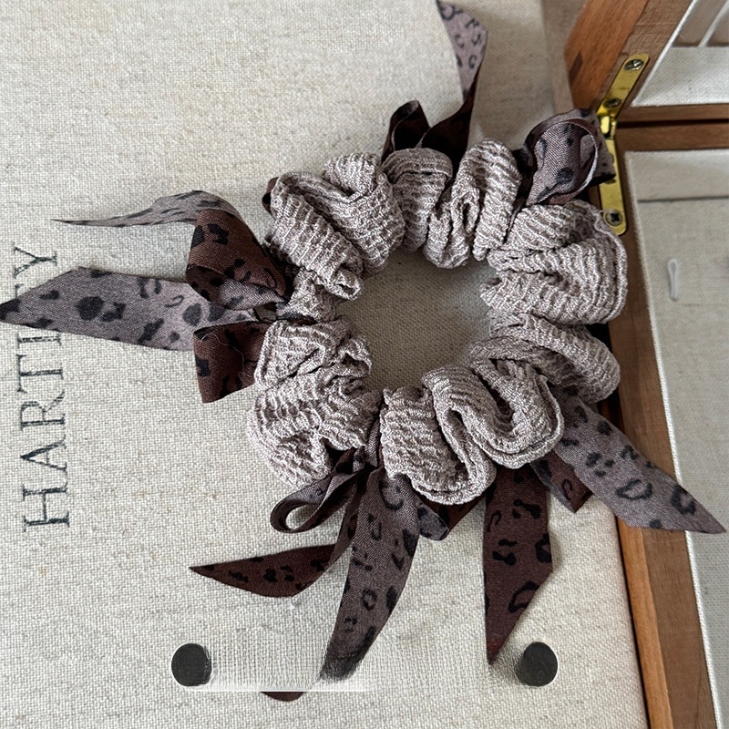 Women's Retro Winter Knit Cloth Bowknot Hair Tie Leopard Print