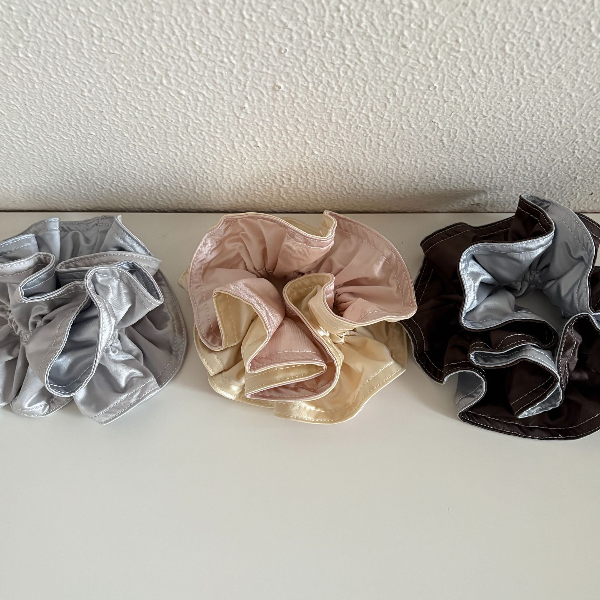 Women's Satin Flower Hair Tie For Spring Summer Beige Color Block