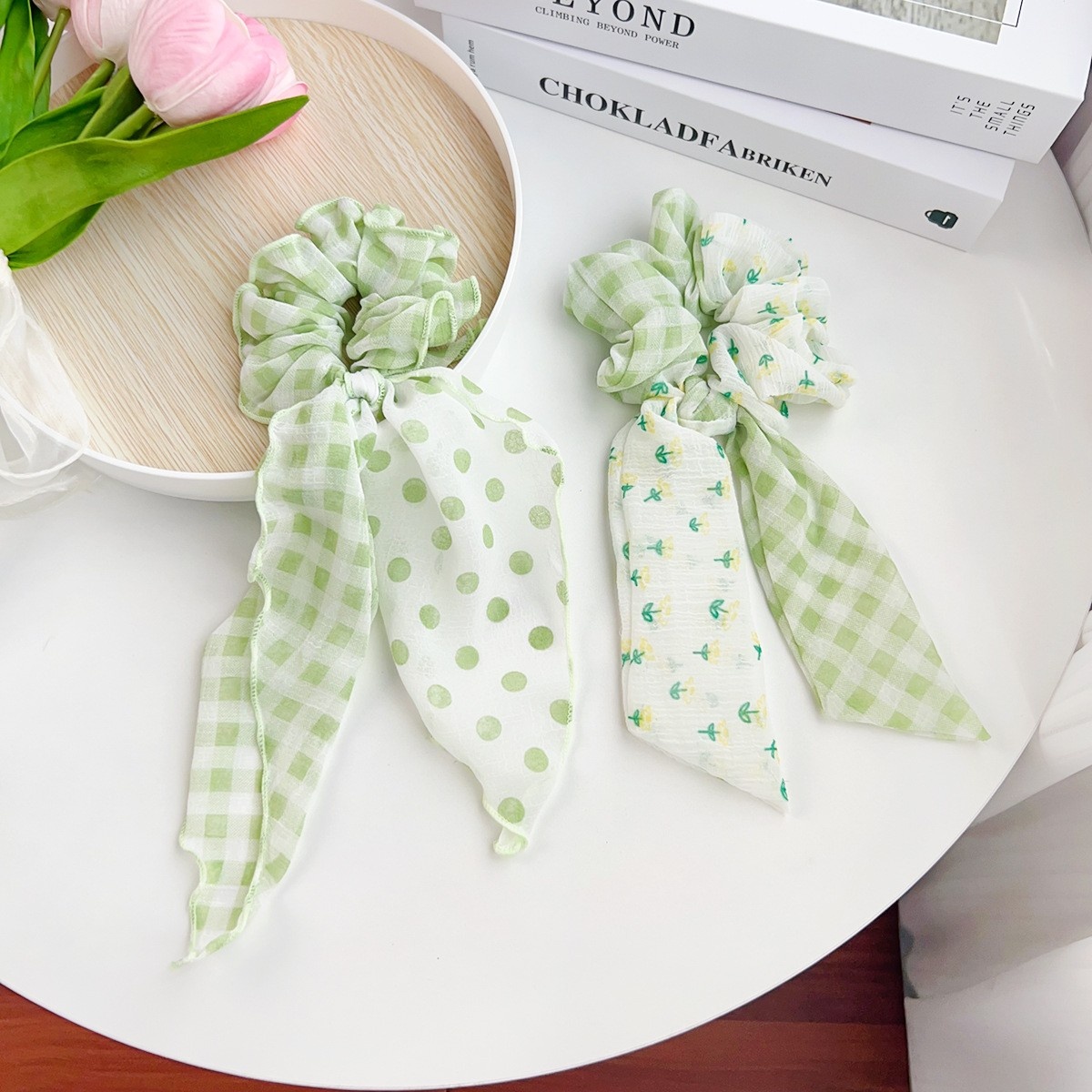 Women's Elegant Fabric Party Hair Ties Fresh Floral Grid Pattern