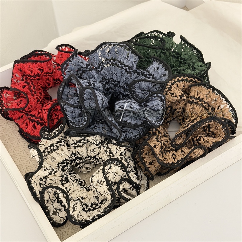 Women's Hollow Woven Flower Bud Cloth Scrunchie Hair Tie Spotted