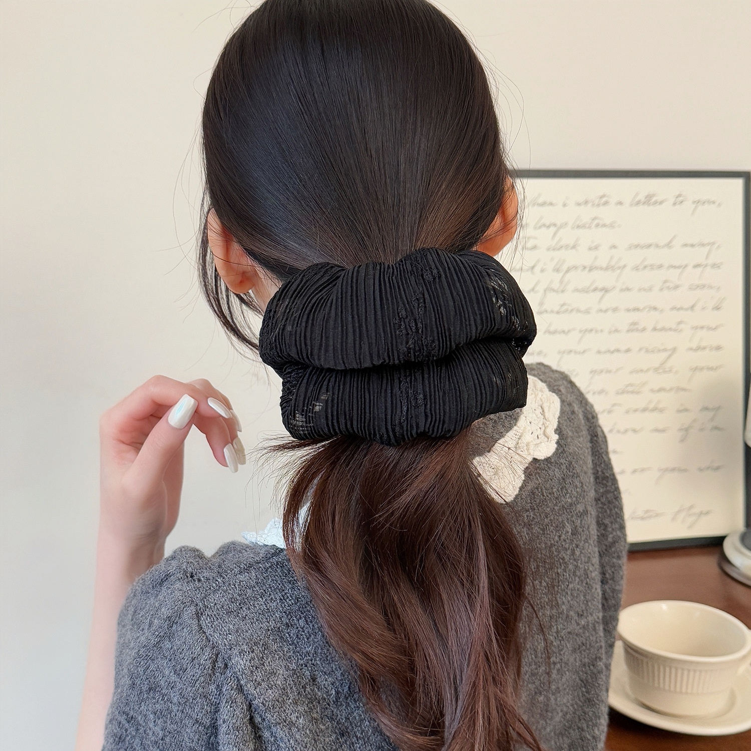 Women's Spring Gauze Hair Tie Daily Accessory Black Striped