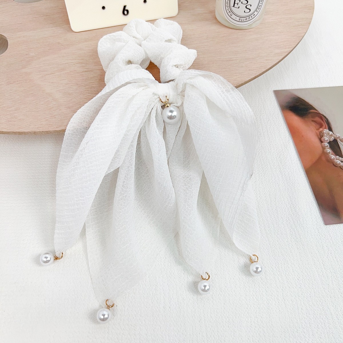 Women's Elegant Pearl Ribbon Cloth Hair Band Office Romantic Circle