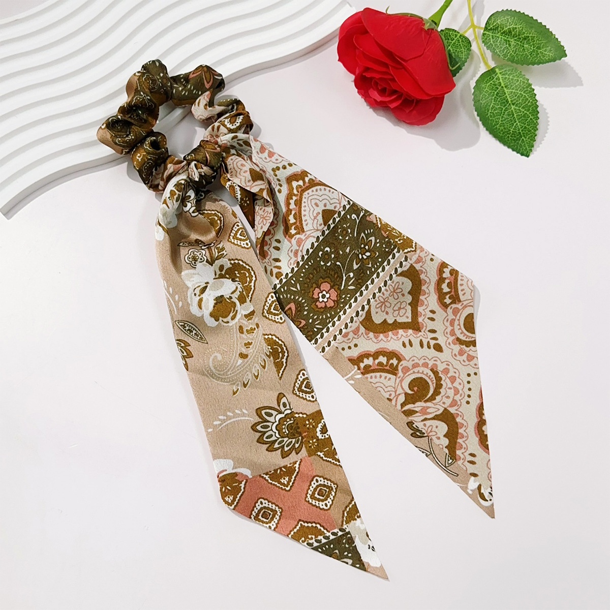 Women's Retro Cloth Large Bow Ponytail Hair Ties Ditsy Floral Spot