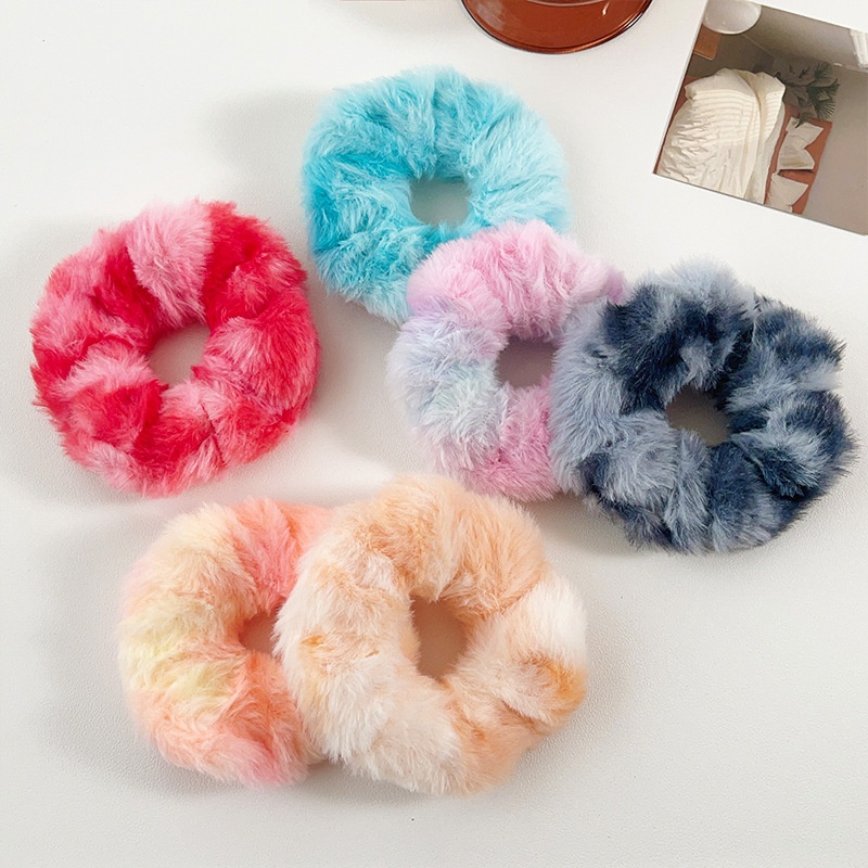 Women's Winter Soft Plush Elastic Hair Scrunchies Colorful Tie-Dye
