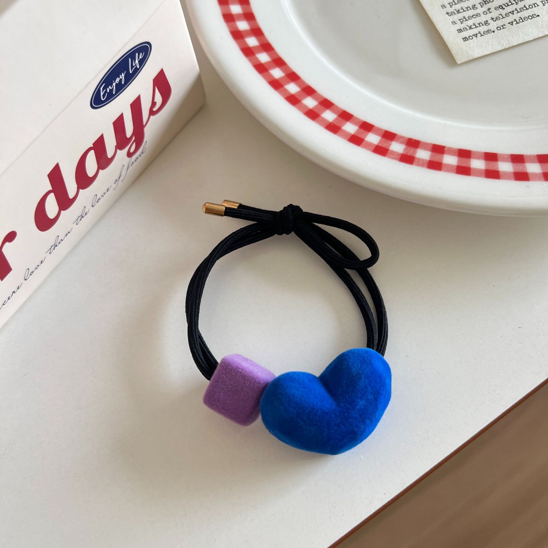 Girls Double-Headed Elastic Fabric Ponytail Hair Bands Heart Shape