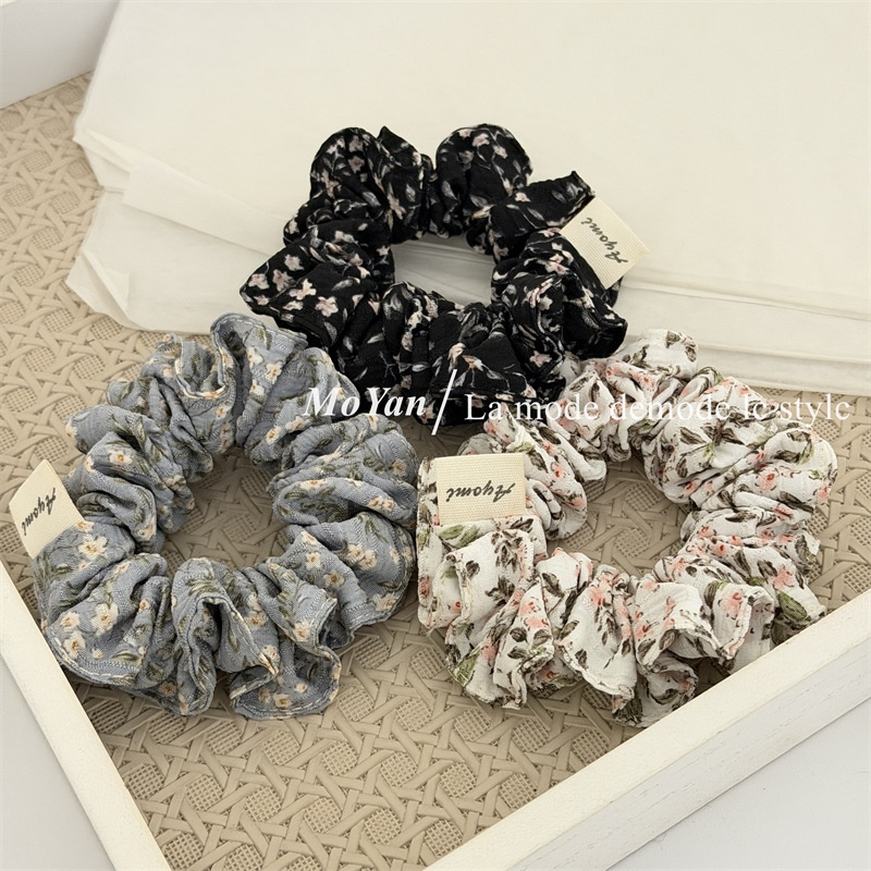 Women Spring Fabric Ponytail Hair Tie French Ditsy Floral White