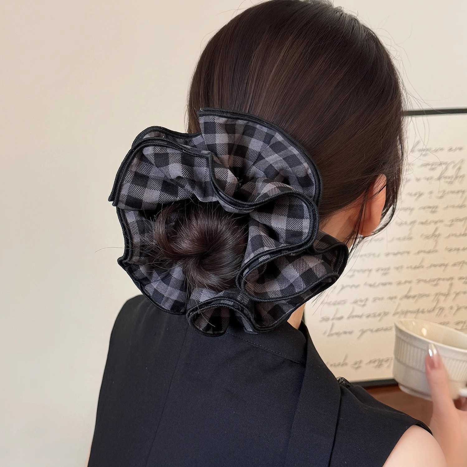 Women's Vintage Four Layer Cloth Hair Bands Chocolate Dark Blue Plaid