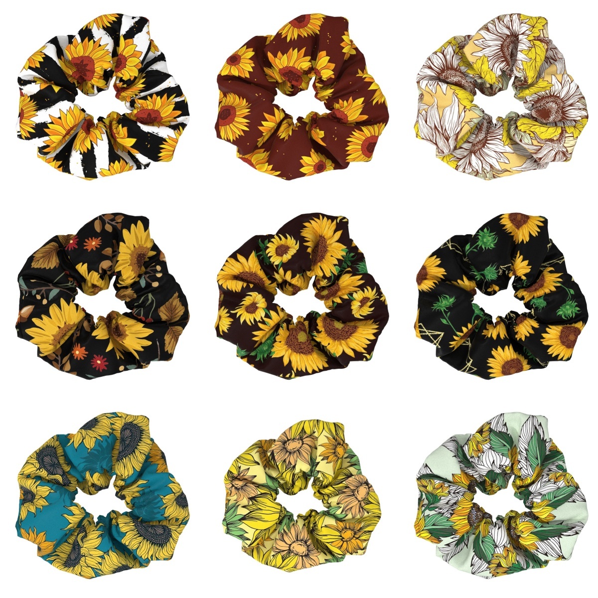 Women's Summer Cotton Elastic Hair Tie Giant Sunflower Pattern