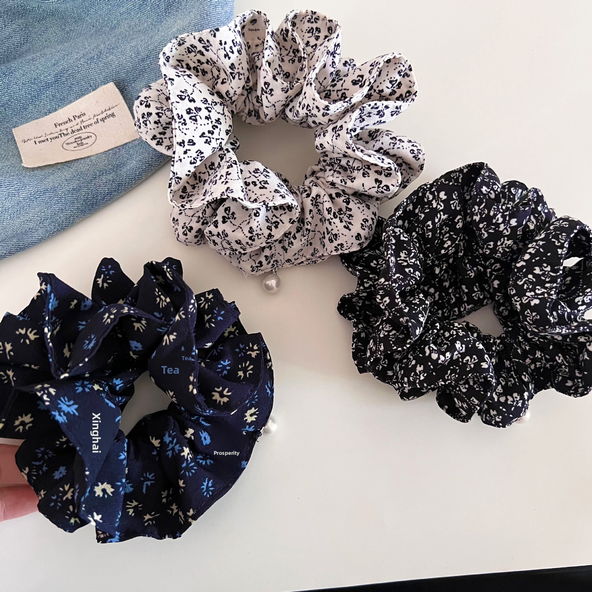 Women's Navy Ditsy Floral Cloth Hairband for Easy Bun & Ponytail Styling