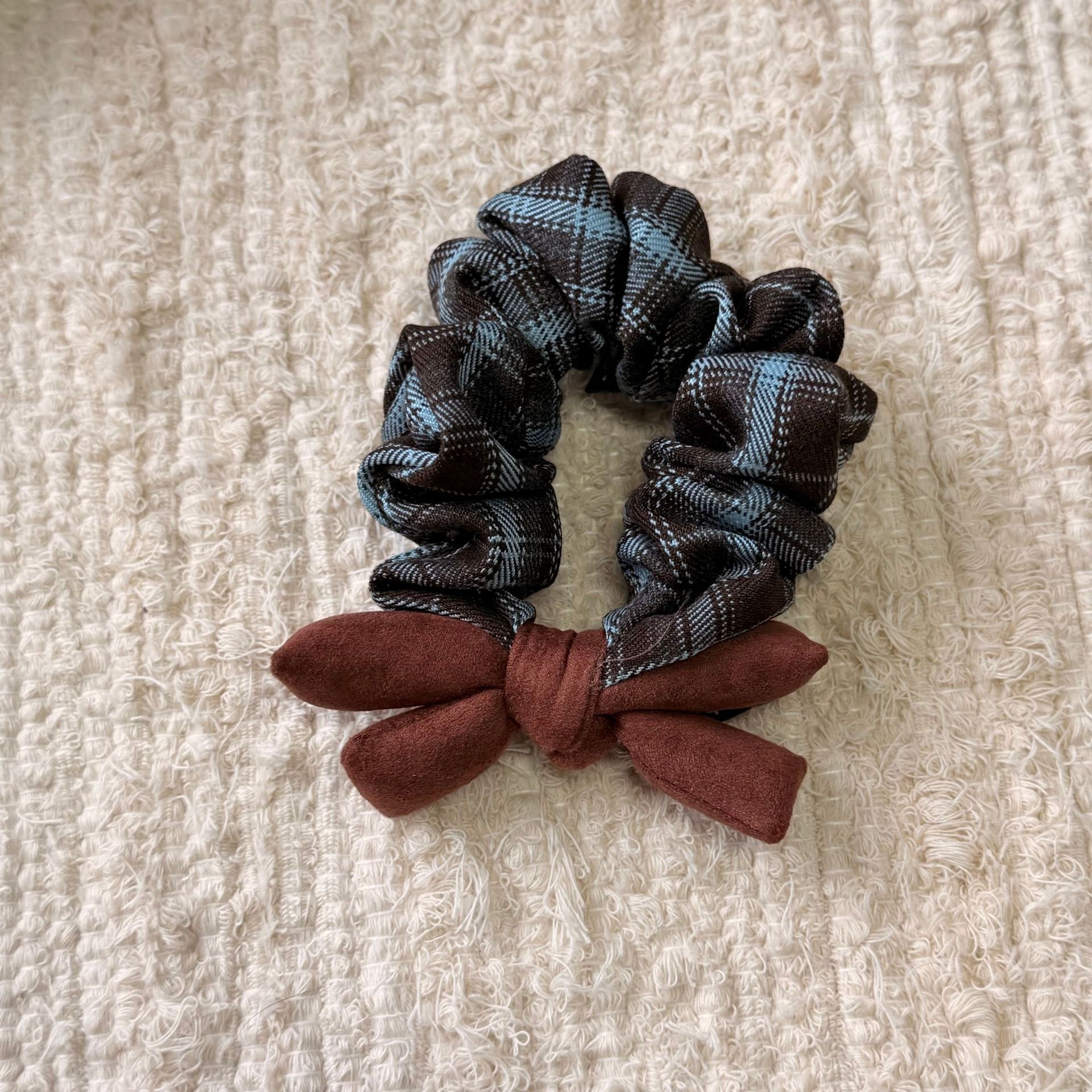 Women's Vintage Blue Plaid Hair Bands High Elasticity Fairy Style Cloth Ties