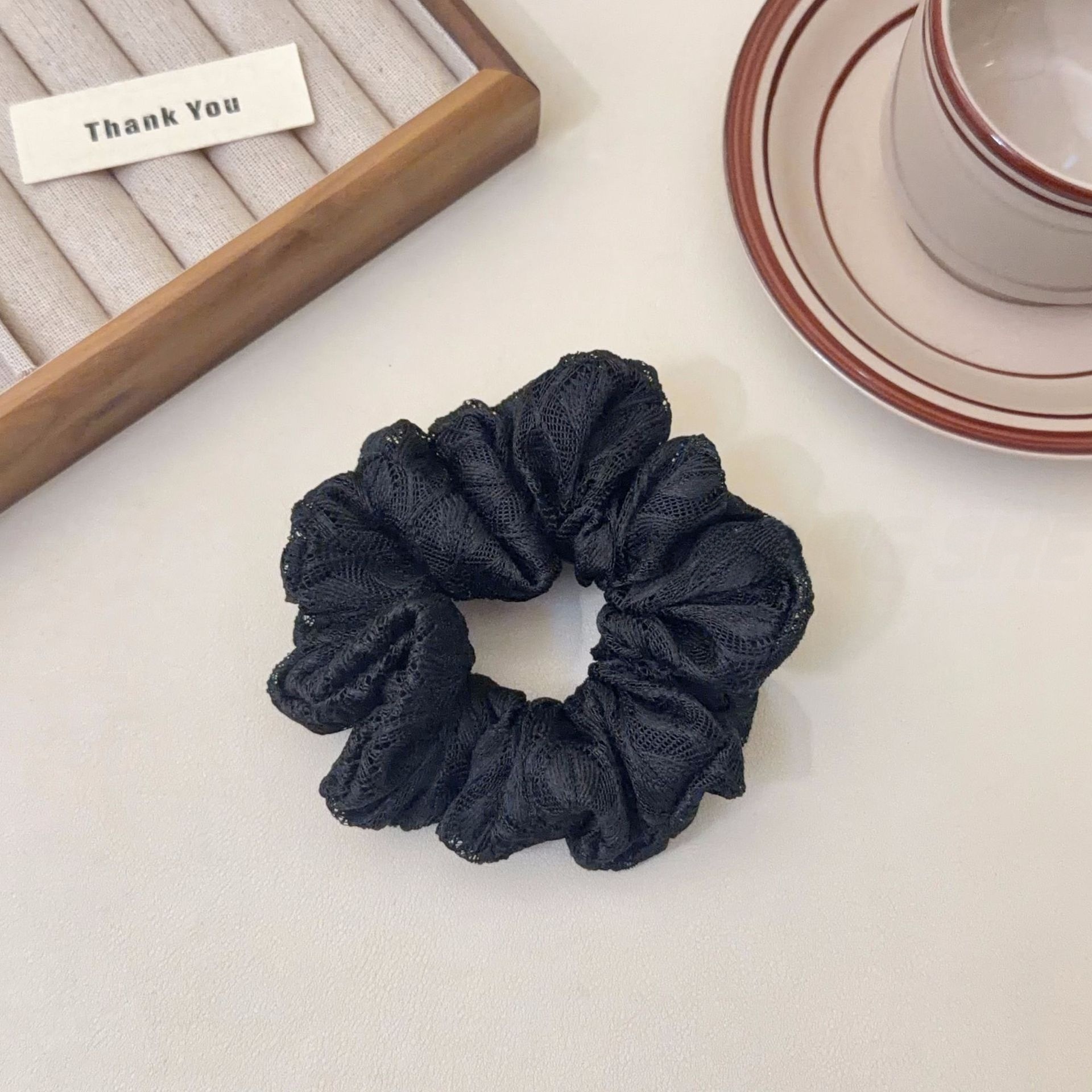 Women's Elegant Lace Hair Tie For Comfortable Styling Solid Black