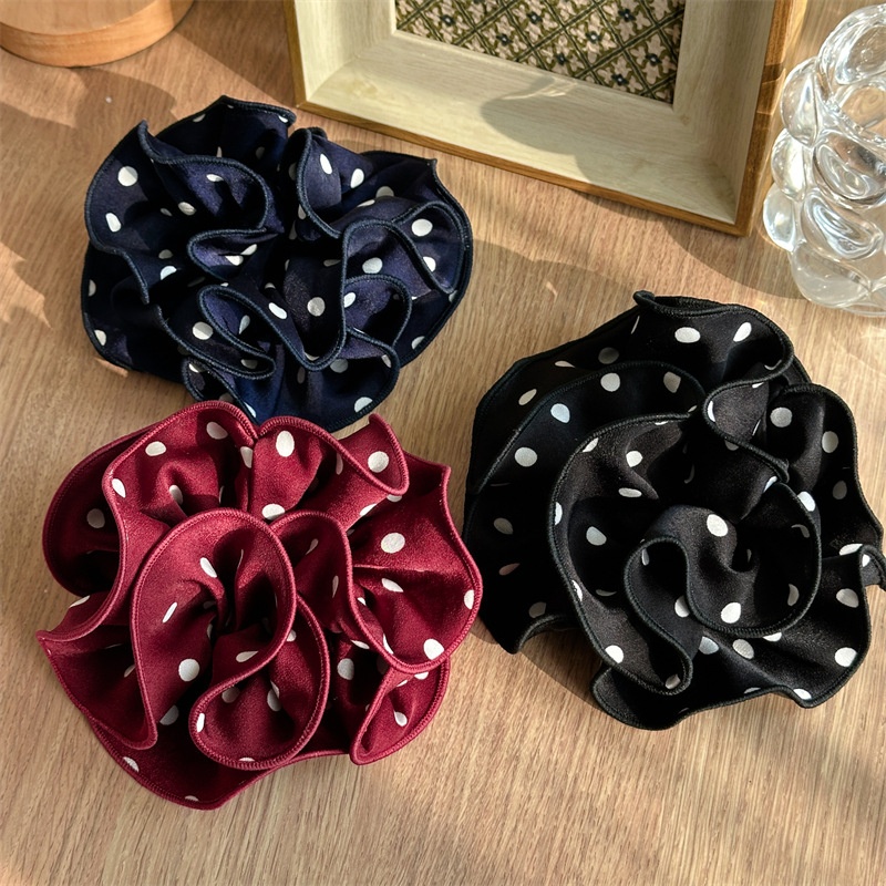 Women's Vintage Polyester Flower Hair Scrunchie Large Polka Dot