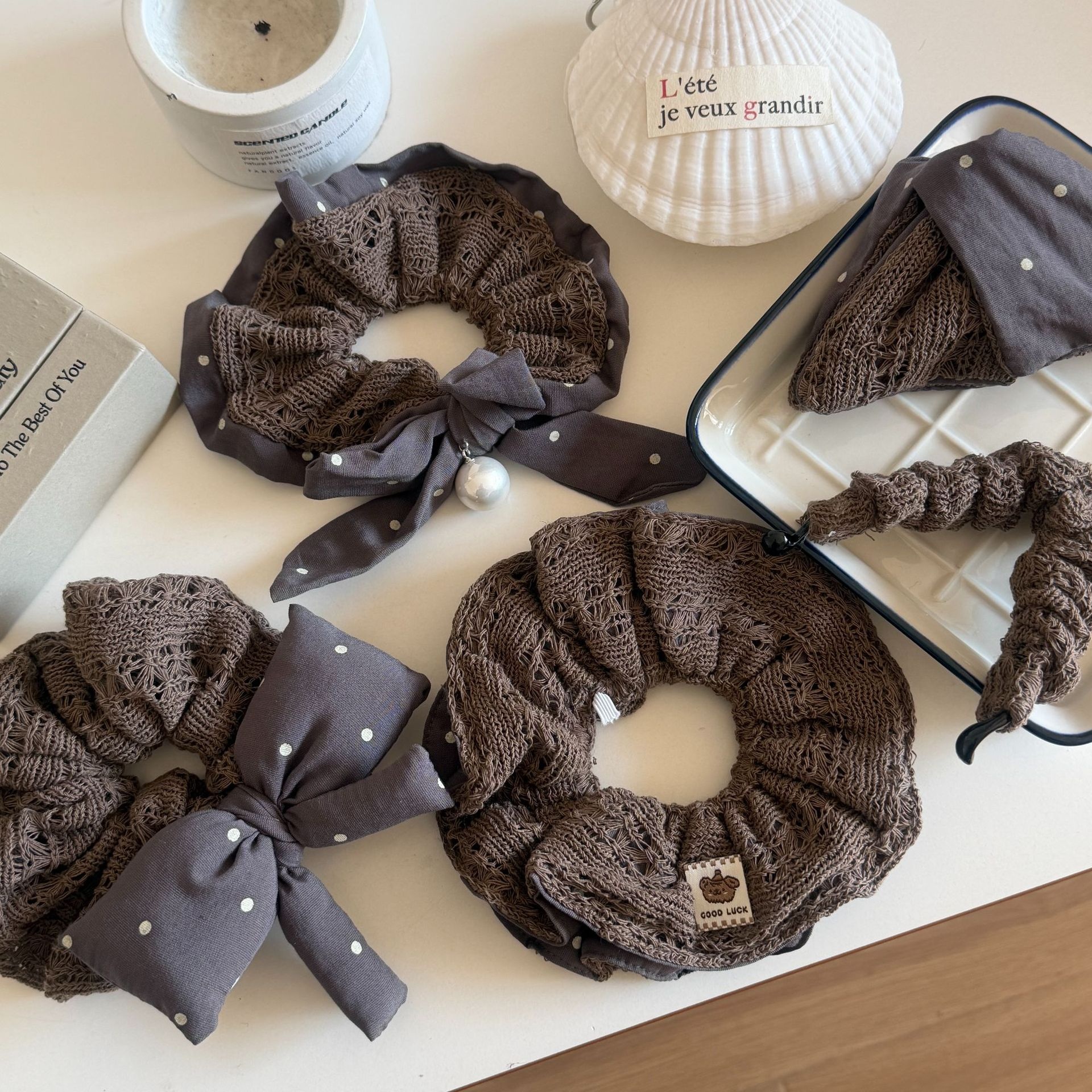 Women's Vintage Knitted Cloth Elastic Hair Tie Scrunchie Bow Knot