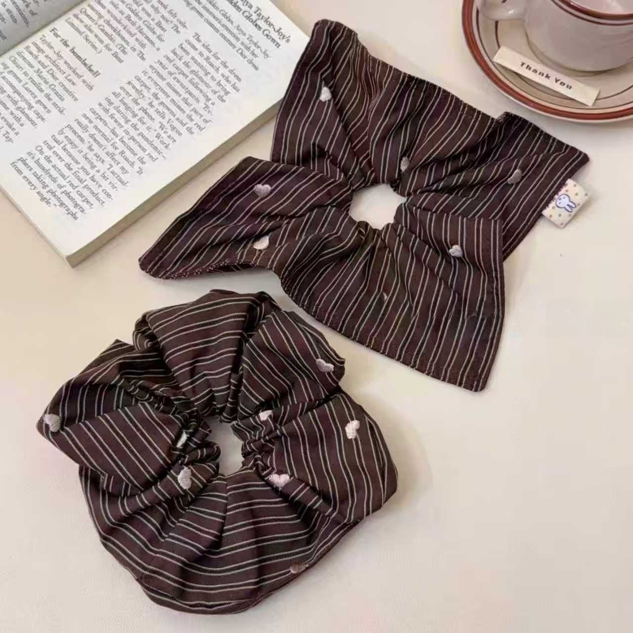 Women's Spring French Style Cloth Hair Tie Coffee Heart Pattern