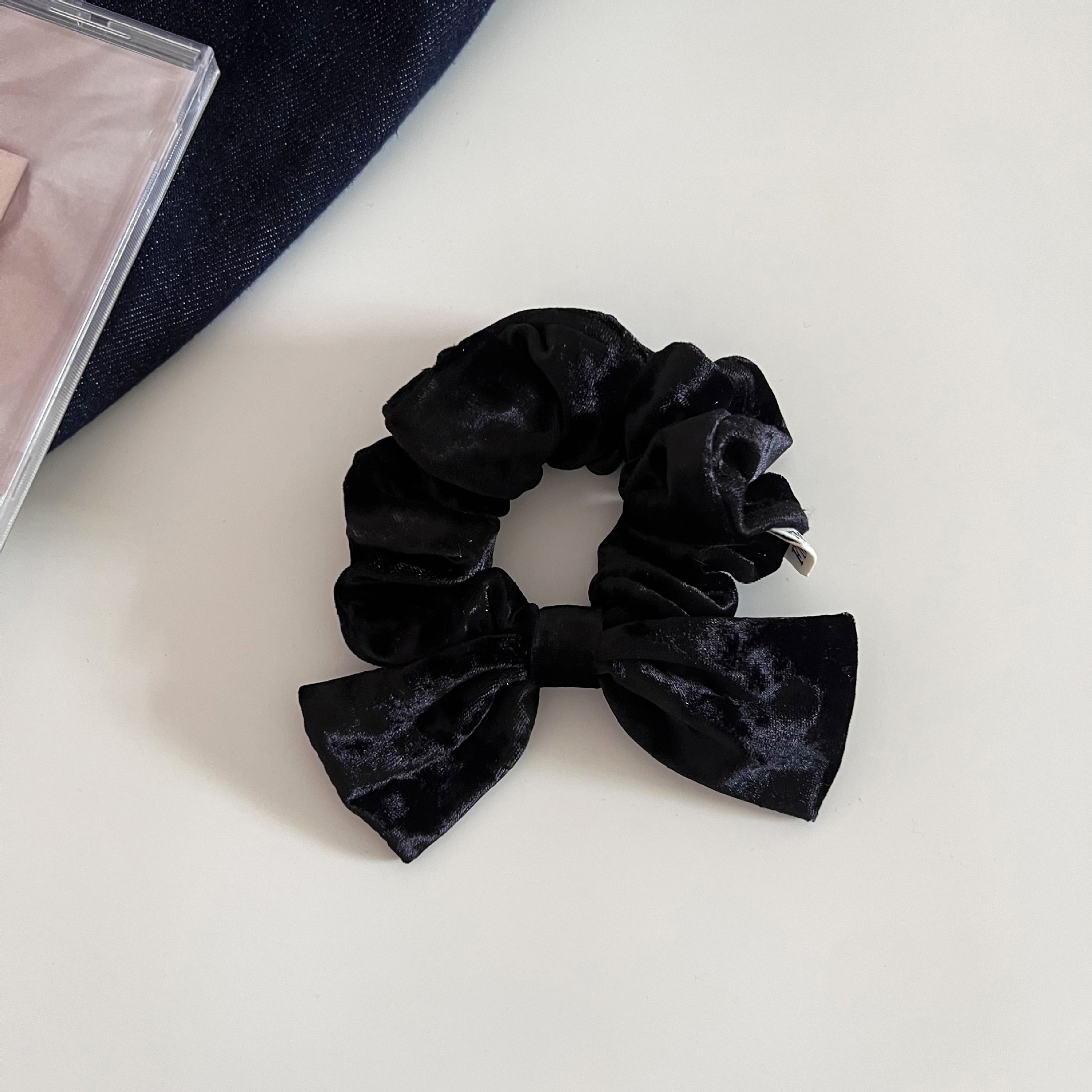 Women's Velvet Elastic Hair Tie Casual Low Ponytail Scrunchie Large Bow Knot